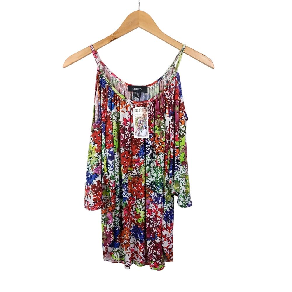 Karen Kane Floral Cold Shoulder Bell Sleeve Top XS Bloomcore Boho Colorful NWT